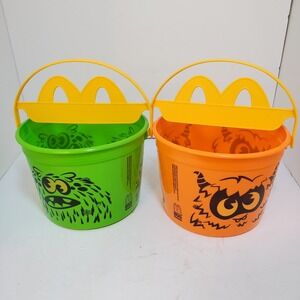 McDonalds Halloween Boo Buckets Set of 2 Green & Orange Monster Candy Pails 2024